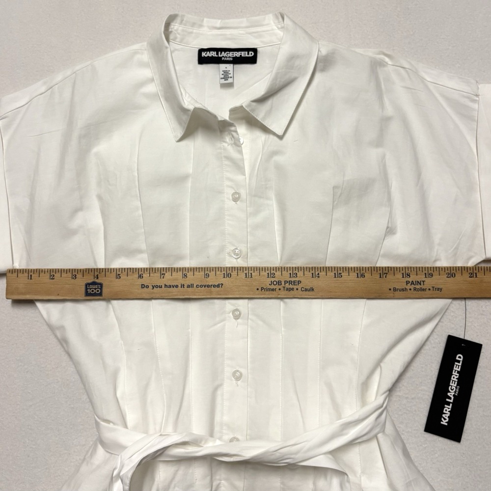 NWT KARL LAGERFELD PARIS Tie-waist Paris Border Dress, White Multi, 6, $169 - Picture 6 of 14